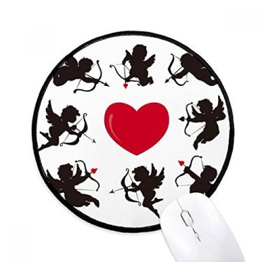 Imagem de DIYthinker Cupido Angel Coração Vermelho Cominação Padrão Mouse Pad Desktop Escritório Tapete Redondo para Computador