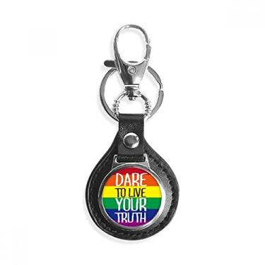 Imagem de Chaveiro Live Your Truth LGBT de couro com bandeira do arco-íris chaveiro de carro presente, Multicor