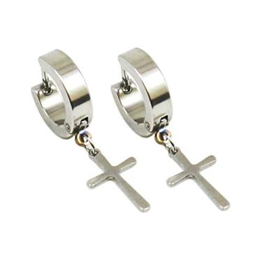 Imagem de BRINCO ARGOLA 4 mm COM CRUZ PRATA (PAR)