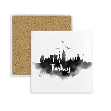 Imagem de Turquia Landmark Ink Pintura de cidade Quadrada Porta-copos Porta-copos Suporte de subplaca Pedra de isolamento