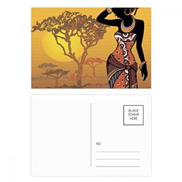 Imagem de Vestido feminino preto African Savanna, conjunto de cartões postais de aniversário, cartão de agradecimento