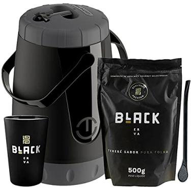 Imagem de Kit Tereré Black Erva Garrafa Lisa Cuia E Erva Pura Folha