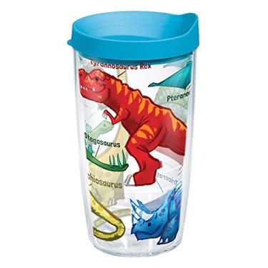 Imagem de Tervis Copo de plástico isolado de dinossauros de parede dupla Made in USA mantém as bebidas frias e quentes, 473 ml, transparente