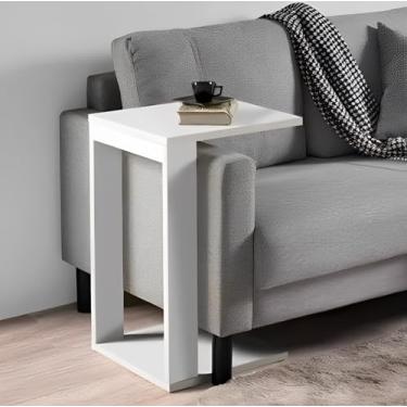 Imagem de Mesa Lateral de Canto Apoio Encaixa no Braço do Sofa para apoiar Notebook Prato Copo (Branco)
