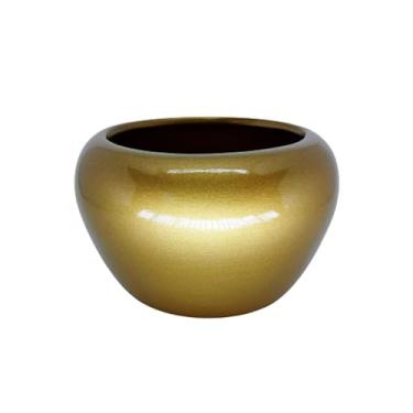 Imagem de Cachepot Vasinhos Para Arranjo Vaso Centro de Mesa Cerâmica Orquídea Suculentas Tam M (Ouro)