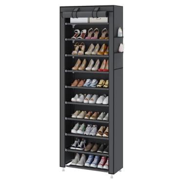 Imagem de UDEAR Sapateira de 10 andares, suporte de sapato, resistente, organizador para entrada de armário, prateleira empilhável com capa à prova de poeira, cinza