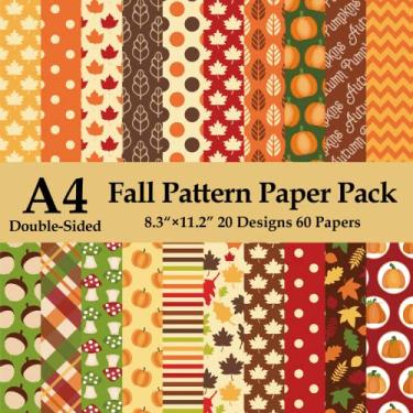 Imagem de NBjiuyin Pacote de papel com padrão de outono com 60 folhas – 20 designs tamanho A4 Scrapbook Papel especial premium dupla face 21,5 x 28 cm papel artesanal para DIY colheita de outono de ação de graças para fazer cartões de aniversário