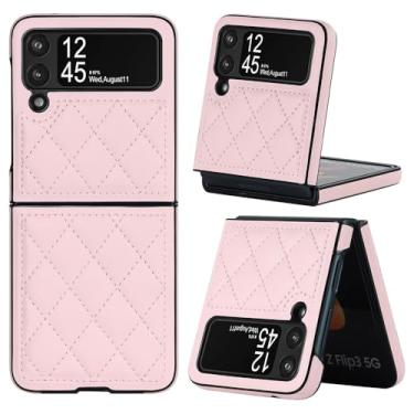 Imagem de para Galaxy Z Flip 5 4 3 Capa de couro com losango para Samsung Z Flip5 Flip4 Flip3 5G Capa protetora, rosa, para Galaxy Z Flip3