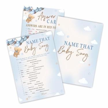 Imagem de 30 cartas de jogo Name That Baby Song para chá de bebê jogo e atividade - urso e balões - Mommy Or Daddy cartas de jogo de preenchimento dupla face, jogo de revelação de gênero para lembrancinhas e