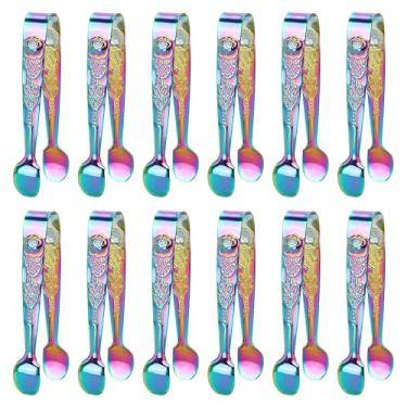 Imagem de Tbestmax Pinças de gelo, 12 peças, mini pinças de aço inoxidável 304, pequenas pinças de cubo de açúcar, 10 cm para festa e bar (cor arco-íris)