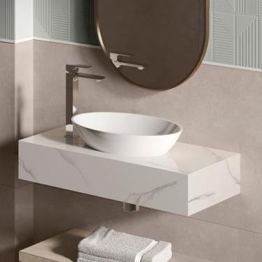 Imagem de Bancada de Porcelanato para Banheiro Alto Padrão Portobello Michelangelo 80x35x15cm Branco