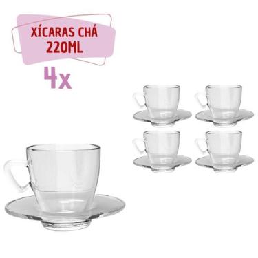 Imagem de Kit 4 Xícaras Chá Vidro 220mL C/ Pires Moderna Transparente - TODO DIA