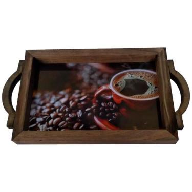 Imagem de Bandeja em Madeira Suporte Bebidas e Café Decorativa - Coffe Red - Ret