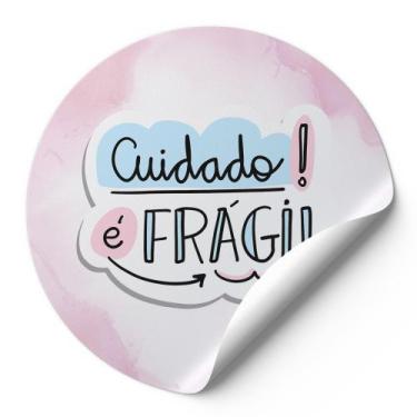 Imagem de 120 Etiquetas Auto Colante Adesivos Redondos Cuidado É Frágil Fundo Bo
