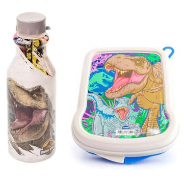 Imagem de Kit Dinossauro Garrafa e Sanduicheira Infantil Jurassic World 500ML Pl