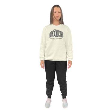 Imagem de Conjunto de Moletom Feminino Blusa Sem Capuz e Calça Jogger Estampado 