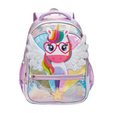 Imagem de Mochila De Costas Escolar Infantil Estampado Unicórnio Wings - Denlex,