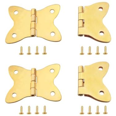 Imagem de ZZLZX 4 peças, caixa de madeira, dobradiça borboleta, 16 parafusos, dobradiça de metal dourado, dobradiça de renda antiga, ferragens para móveis antigos para caixa de madeira pequena, mini porta de
