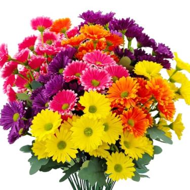 Imagem de Mutcolor 8 pacotes de flores artificiais de seda gerbera, margaridas, buquê realista a granel, resistente a UV para jardim, varanda e decoração de vaso de mesa (multicolorido)