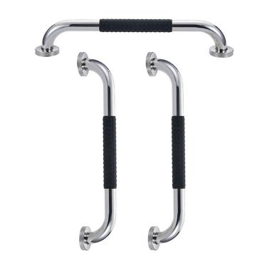 Imagem de Barra de Apoio Inox 30cm Superficie Antiderrapante Kit 3 unidades Idoso Gestante Criança Cadeirante Banheiro Box Acessibilidade