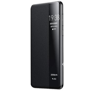 Imagem de LTLMYDAM Capa preta de couro genuíno 70 Pro para Huawei Pura 70 Ultra/70 Pro/70 Pro+/70, Smart Flip View Business Slim Cover Slide para atender chamadas