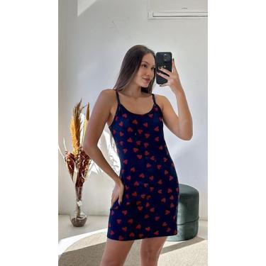 Imagem de Camisola De Calor Feminino Verão Coração Empório Do Algodão, Azul, M