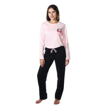 Imagem de Pijama Longo Feminino De Inverno Panda Empório Do Algodão, GG, Rosa