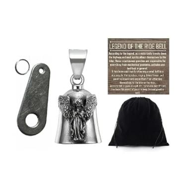 Imagem de KMA Est. 2005 Chaveiro The Ride Bell Anjo da guarda orando com gancho grátis motociclista boa sorte chaveiro original, Prata, P