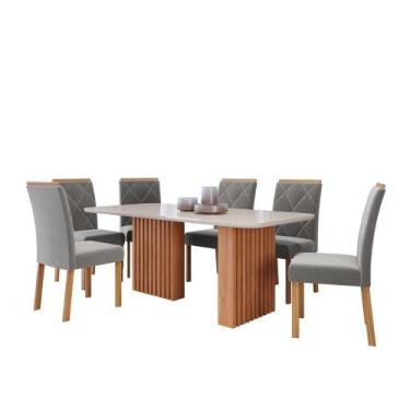 Imagem de Mesa de Jantar Tampo de Vidro Off White Ester 1,80 e 6 Cadeiras Fernan