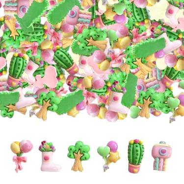 Imagem de 60 peças de berloques de geleca a granel DIY kit de fabricação de artesanato, tulipas misturadas com costas planas, árvore, balão, cacto, pingentes de resina para artesanato, estojos de lixo