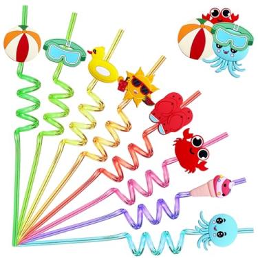 Imagem de FZR Legend 24 canudos de festa na piscina para crianças, canudos bobos de plástico reutilizáveis na praia para o verão havaiano sob o mar lembrancinhas de festa de aniversário decorações suprimentos