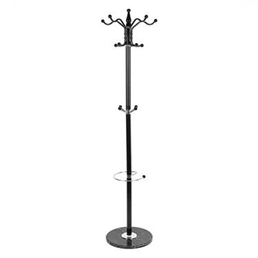Imagem de Rack organizador de casacos, quatro camadas, em forma de árvore, prateleira de metal para o chão, quarto, sala de estar, corredor, cabides pesados, ganchos pretos para chapéu e guarda-chuva