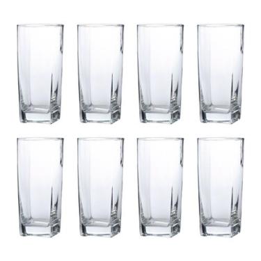 Imagem de Jogo de Copos Vidro Texas 320ml Quadrado Suco Agua - 8Un - PRATICASA