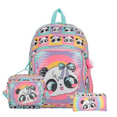 Imagem de Kit Mochila Costas Panda Lancheira Térmica E Estojo Escolar - Pacific