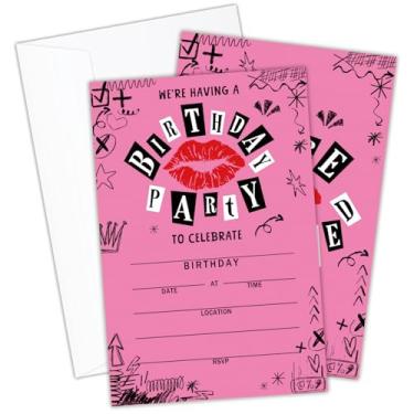 Imagem de Doreen's Boutique 20 Convites de aniversário de neon, 10,16 cm x 15,24 cm impressão labial convite convite rosa estilo preenchimento convites de aniversário com envelopes para meninos meninas -10