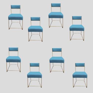 Imagem de Kit 08 Cadeiras Atena Base De Ferro Maciço Dourada Suede Azul Tiffany D`classe Decor