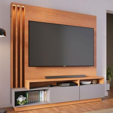 Imagem de Estante para TV Até 75 Polegadas Esmeralda 2 Portas Freijó/Cinza Fosco - Pnr Móveis