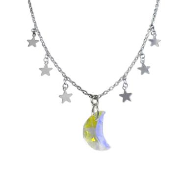 Imagem de LittleFathand Colar gótico feminino com pingente de lua crescente de sangue, pedra natural, lua, estrela, gargantilha para festa de Halloween, presente, Zinco, Sem Pedra Preciosa