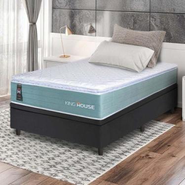 Imagem de Conjunto Box Baú Preto Lagos Verde Molas Ensacadas Solteiro 96x203x73 