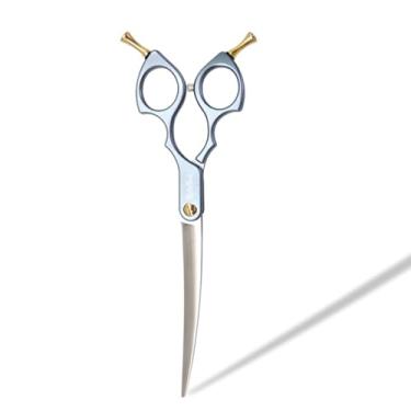 Imagem de SnipStar 6,5 polegadas profissional de animais de estimação curva tesoura VG10 aço de alta gama cães cuidado tesouras 35 graus dobra, azul