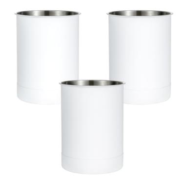 Imagem de KSENDALO Conjunto De 3 Porta-Utensílios Aço Inoxidável - 6,6* 5 Polegadas, Redondo, Organizador Cozinha, Pote E Para Colheres Talheres, Espátulas, Recipiente Metal Elegante Bancada, Branco