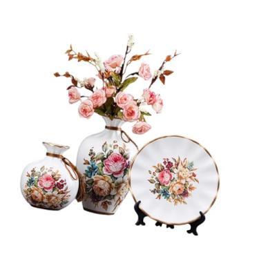 Imagem de IEUDNS 3 peças de vasos de cerâmica, arranjos florais, enfeites de mesa, vasos de flores decorativos, recipientes de plantas para sala de jantar, Branco
