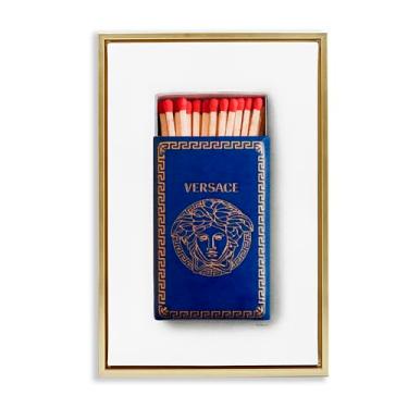 Imagem de Stupell Industries Blue Trendy Matchbox Gold Framed Floater Canvas Wall Art Design por Amanda Greenwood, 21 x 31