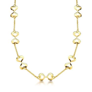 Imagem de Colar Choker Romântico Com Duplo Coração Banhada A Ouro 18k