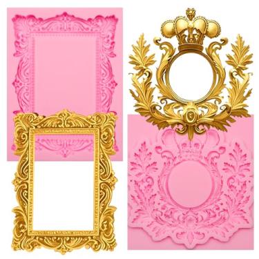 Imagem de Conjunto de moldes de silicone com moldura barroca real, design de coroa vintage, para decoração de bolos e artesanato faça você mesmo