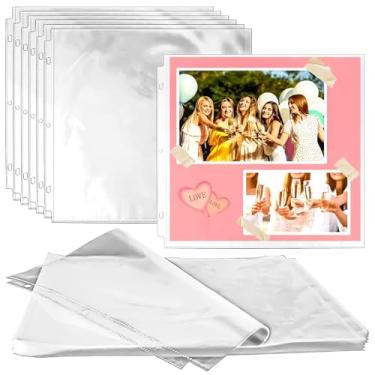 Imagem de Vmiapxo Protetores de página de scrapbook de 30 x 30 cm (pacote com 100) serve para fichário de scrapbook com 3 anéis, mangas protetoras de plástico transparente, inserções de página de álbum de fotos