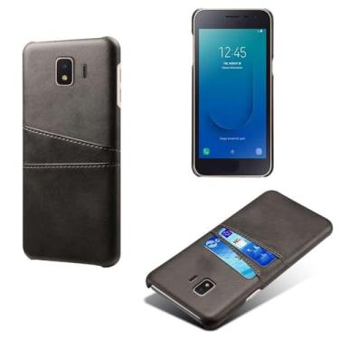 Imagem de Capas Compatível com Samsung Galaxy J2 CORE,Caso de couro PU-Tampa de telefone a prova de choque com 2 slots de cartão,Proteção anti-impressão digital e anti-gota-Black