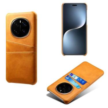 Imagem de Capas Compatível com Honor Magic7 Pro,Caso de couro PU-Tampa de telefone a prova de choque com 2 slots de cartão,Proteção anti-impressão digital e anti-gota-Yellow