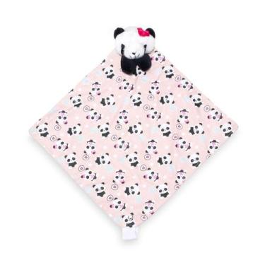 Imagem de Naninha Malha Tricoline Com Prendedor De Chupeta Panda Rosa - Casa Lau