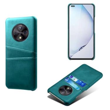 Imagem de Capas Compatível com Honor Play 50 Plus,Caso de couro PU-Tampa de telefone a prova de choque com 2 slots de cartão,Proteção anti-impressão digital e anti-gota-Green